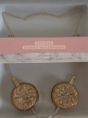 Nanette Lepore Gold Glitter Cat Ear Wired Headphones - Excellent Condition